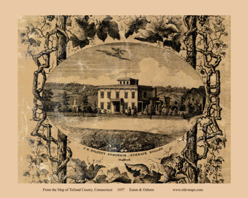 J.H. Bolton Residence - Furnace Hollow - Stafford Connecticut 1857 - Old Town Map Custom Print - Tolland Co.