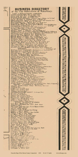 Business Directory - Waterbury Connecticut 1856 - Old Town Map Custom Print - New Haven Co.