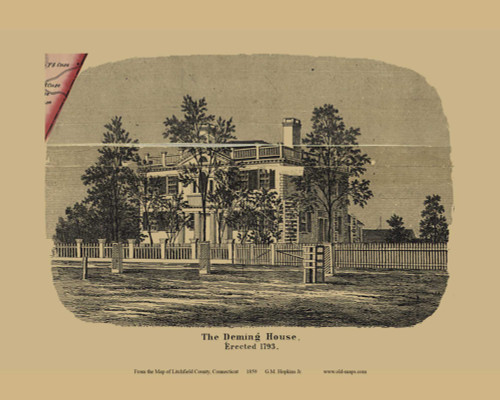 Deming House - Connecticut 1859 Old Town Map Custom Print - Litchfield Co.