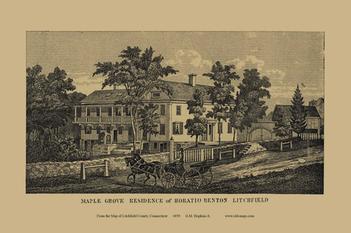 Horatio Benton Residence - Litchfield Connecticut 1859 Old Town Map Custom Print - Litchfield Co.