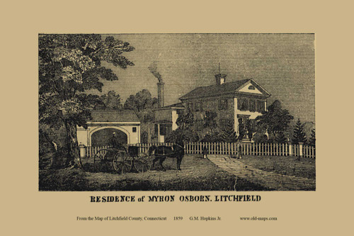 Myron Osborn Residence - Litchfield Connecticut 1859 Old Town Map Custom Print - Litchfield Co.