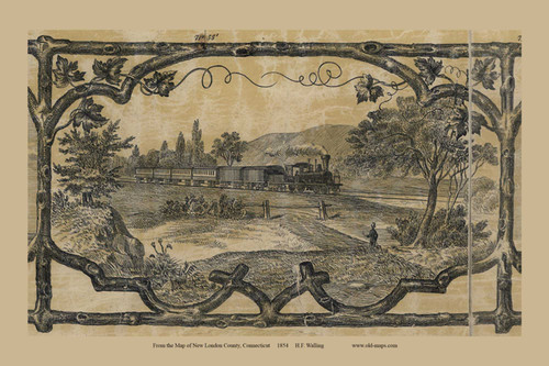 Train -  Connecticut 1854 Old Town Map Custom Print - New London Co.