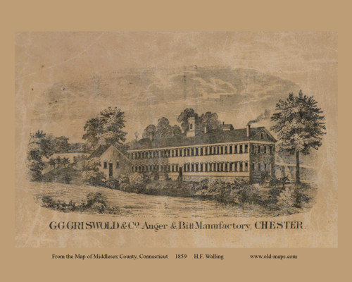 Griswold & Co. Auger & Bitt Manufactory - Chester, Connecticut 1859 Middlesex Co. - Old Map Custom Print