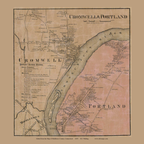 Cromwell and Portland Villages - Cromwell, Connecticut 1859 Middlesex Co. - Old Map Custom Print