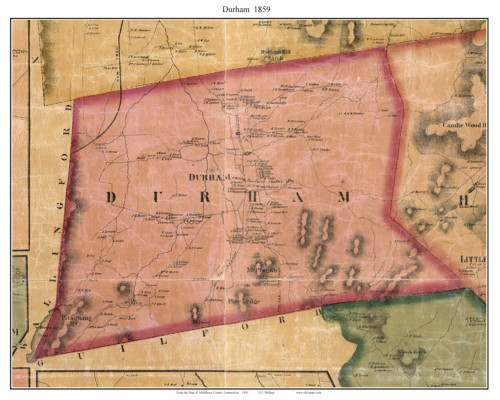 Durham Village - Durham, Connecticut 1859 Middlesex Co. - Old Map Custom Print
