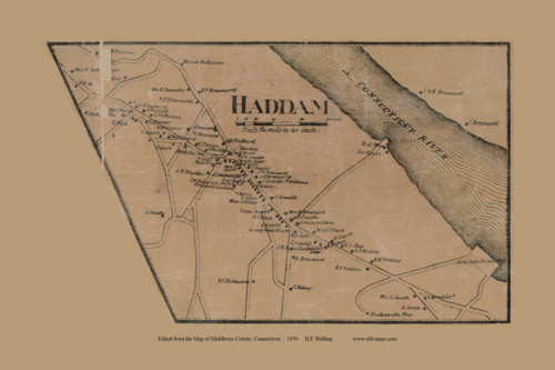 Haddam Village - Haddam, Connecticut 1859 Middlesex Co. - Old Map Custom Print