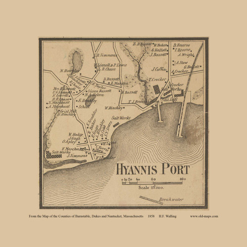 Hyannis Port - Barnstable Massachusetts 1858 Old Town Map Custom Print - Barnstable Co.