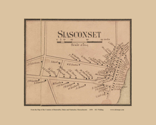 Siaconset Village - Nantucket Massachusetts 1858 Old Town Map Custom Print - Nantucket Co.