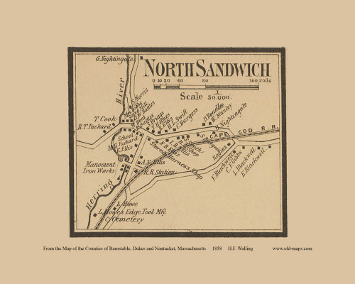 North Sandwich Village - Massachusetts 1858 Old Town Map Custom Print - Barnstable Co.