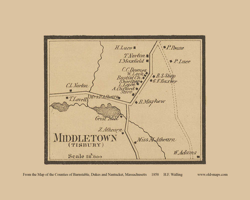 Middletown Village - Tisbury Massachusetts 1858 Old Town Map Custom Print - Dukes Co.