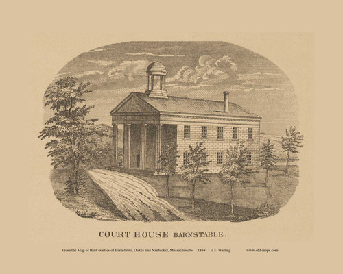Court House Picture - Barnstable Massachusetts 1858 Old Town Map Custom Print - Barnstable Co.