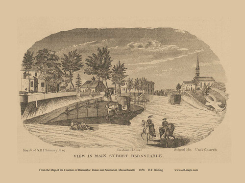 Main Street View - Barnstable Massachusetts 1858 Old Town Map Custom Print - Barnstable Co.