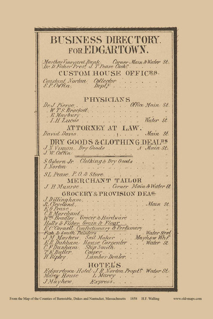 Business Directory - Edgartown Massachusetts 1858 Old Town Map Custom Print - Dukes Co.
