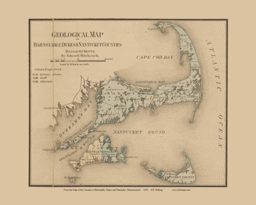 Geological Map - Barnstable Dukes and Nantucket Counties Massachusetts 1858 Old Town Map Custom Print - Barnstable Co.