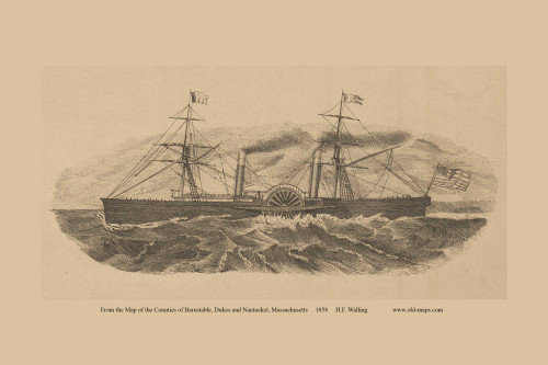 Steamship Picture - Massachusetts 1858 Old Town Map Custom Print - Barnstable Co.