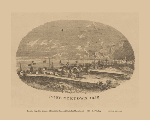 Provincetown Landscape in 1858 - Massachusetts 1858 Old Town Map Custom Print - Barnstable Co.