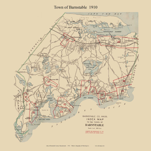 Barnstable Township, Massachusetts 1910 Old Town Map Custom Print - Barnstable Co.