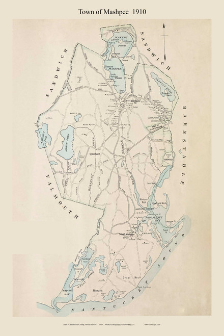 Mashpee Township, Massachusetts 1910 Old Town Map Custom Print - Barnstable Co.