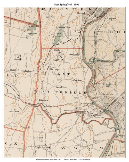 West Springfield, 1891 - Old Town Map Reprint - Hampden Co. - 1891 Atlas of Massachusetts