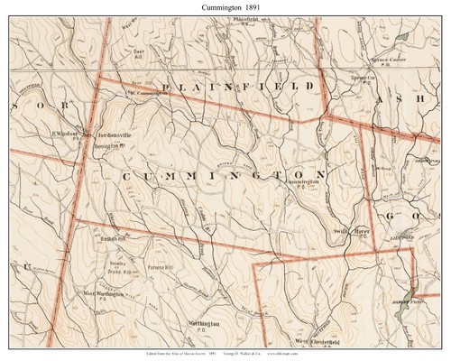 Cummington, 1891 - Old Town Map Reprint - Hampshire Co. - 1891 Atlas of Massachusetts