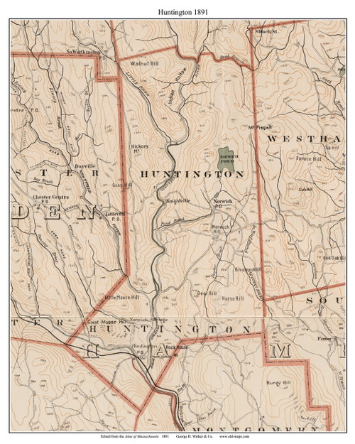 Huntington, 1891 - Old Town Map Reprint - Hampshire Co. - 1891 Atlas of Massachusetts