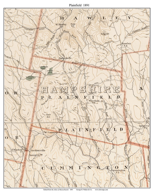 Plainfield, 1891 - Old Town Map Reprint - Hampshire Co. - 1891 Atlas of Massachusetts