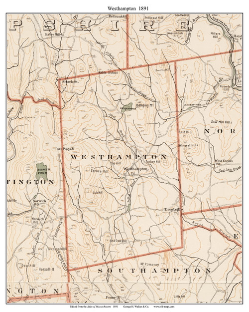 Westhampton, 1891 - Old Town Map Reprint - Hampshire Co. - 1891 Atlas of Massachusetts
