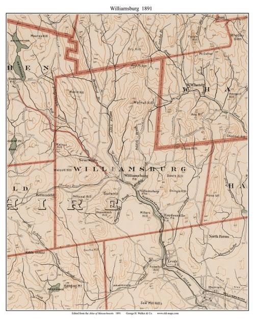 Williamsburg, 1891 - Old Town Map Reprint - Hampshire Co. - 1891 Atlas of Massachusetts