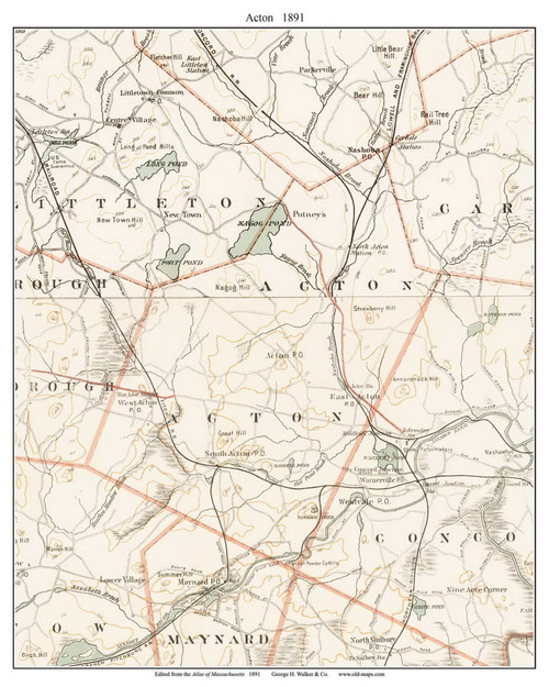 Acton, 1891 - Old Town Map Reprint - Middlesex Co. - 1891 Atlas of Massachusetts