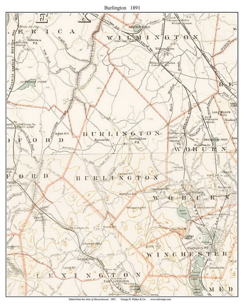 Burlingotn, 1891 - Old Town Map Reprint - Middlesex Co. - 1891 Atlas of Massachusetts