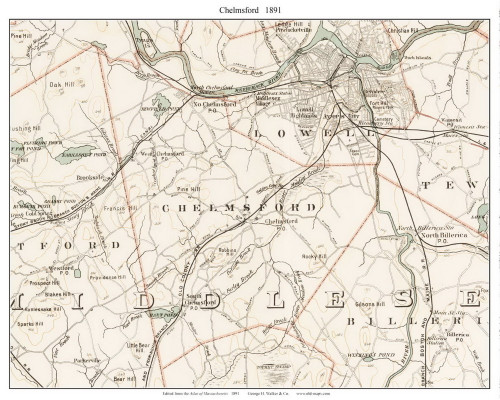 Chelmsford, 1891 - Old Town Map Reprint - Middlesex Co. - 1891 Atlas of Massachusetts