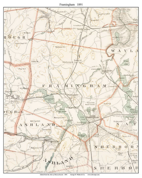 Framingham, 1891 - Old Town Map Reprint - Middlesex Co. - 1891 Atlas of Massachusetts