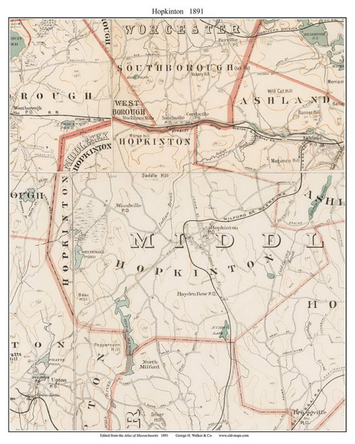Hopkinton, 1891 - Old Town Map Reprint - Middlesex Co. - 1891 Atlas of Massachusetts