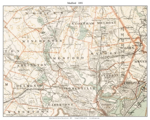 Medford, 1891 - Old Town Map Reprint - Middlesex Co. - 1891 Atlas of Massachusetts