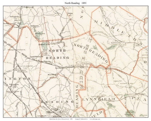 North Reading, 1891 - Old Town Map Reprint - Middlesex Co. - 1891 Atlas of Massachusetts
