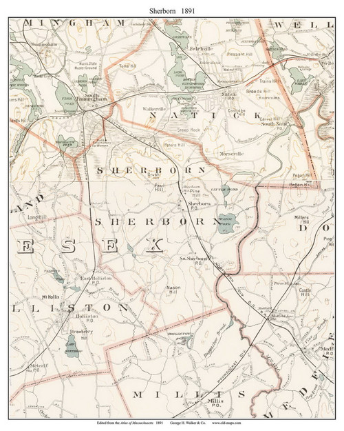 Sherborn, 1891 - Old Town Map Reprint - Middlesex Co. - 1891 Atlas of Massachusetts