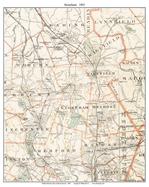 Stoneham, 1891 - Old Town Map Reprint - Middlesex Co. - 1891 Atlas of Massachusetts