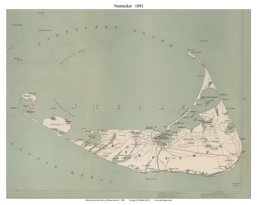 Nantucket, 1891 - Old Town Map Reprint - Nantucket Co. - 1891 Atlas of Massachusetts