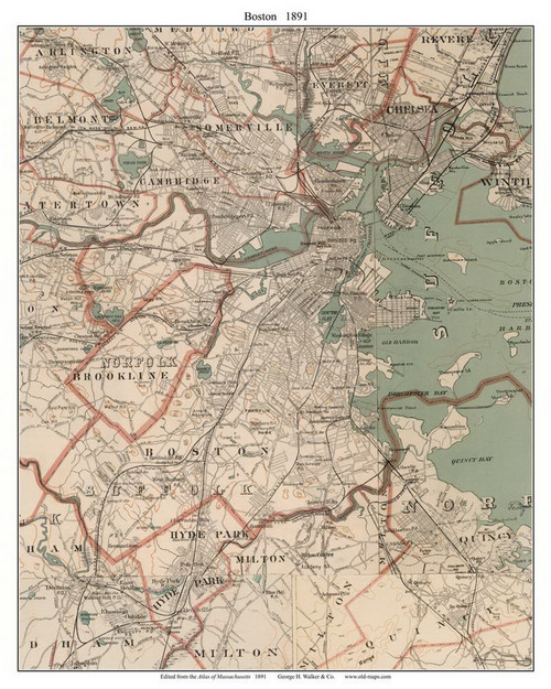 Boston, 1891 - Old Town Map Reprint - Suffolk Co. - 1891 Atlas of Massachusetts