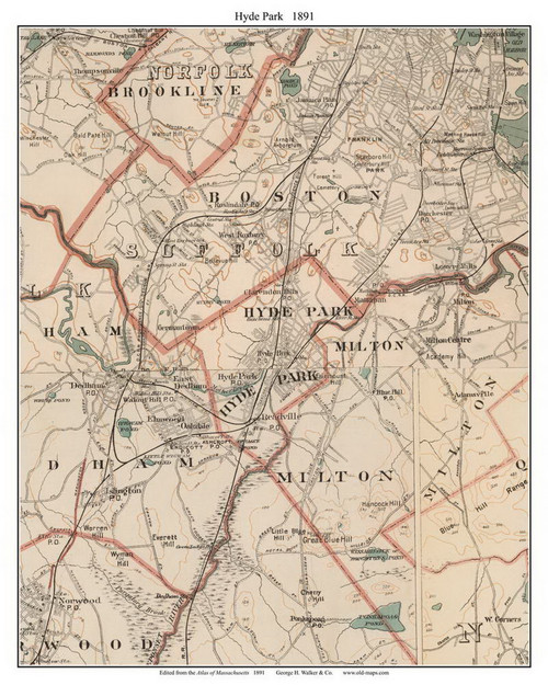 Hyde Park, 1891 - Old Town Map Reprint - Suffolk Co. - 1891 Atlas of Massachusetts