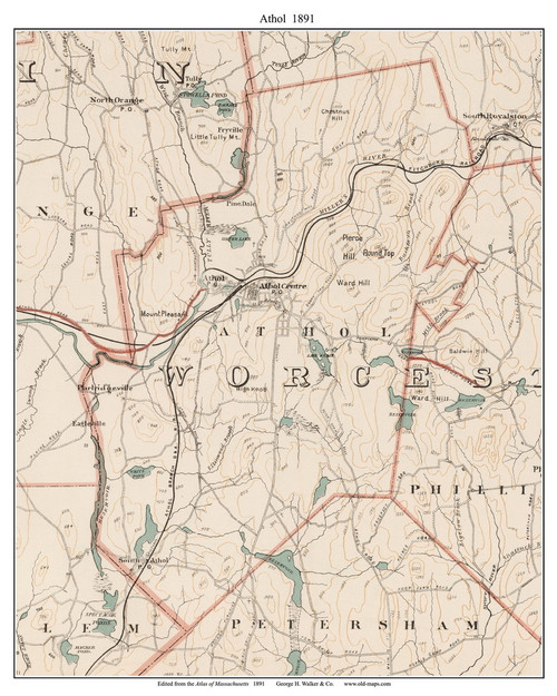 Athol, 1891 - Old Town Map Reprint - Worcester Co. - 1891 Atlas of Massachusetts