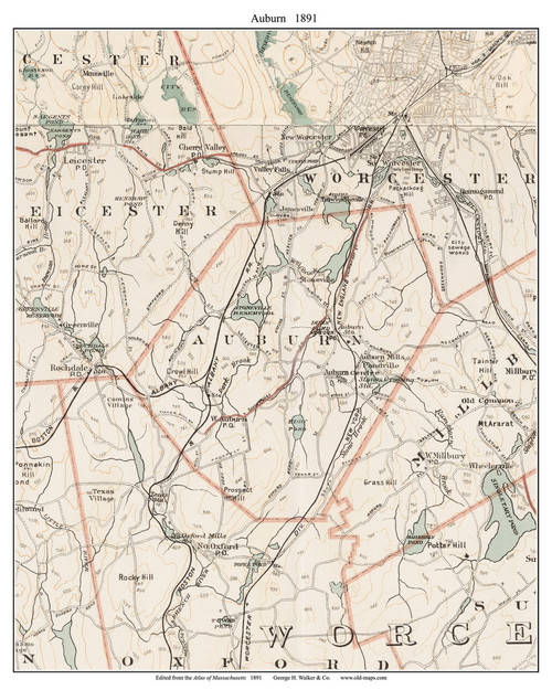 Auburn, 1891 - Old Town Map Reprint - Worcester Co. - 1891 Atlas of Massachusetts