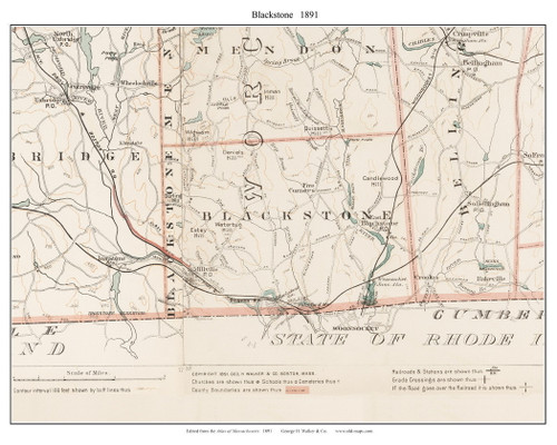 Blackstone, 1891 - Old Town Map Reprint - Worcester Co. - 1891 Atlas of Massachusetts