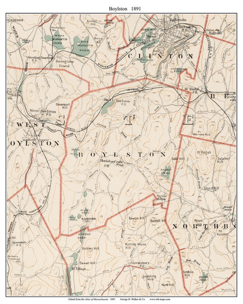 Boylston, 1891 - Old Town Map Reprint - Worcester Co. - 1891 Atlas of Massachusetts