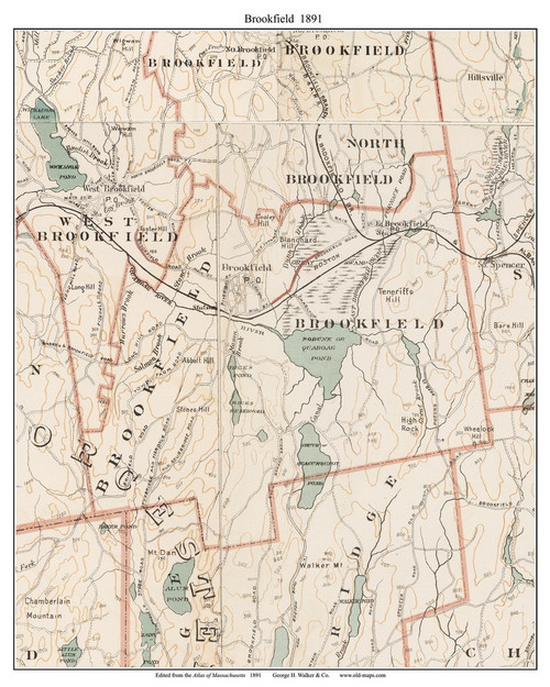 Brookfield, 1891 - Old Town Map Reprint - Worcester Co. - 1891 Atlas of Massachusetts