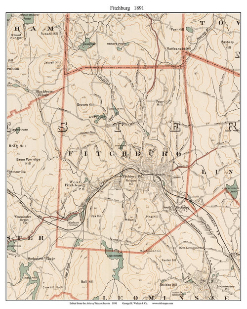 Fitchburg, 1891 - Old Town Map Reprint - Worcester Co. - 1891 Atlas of Massachusetts