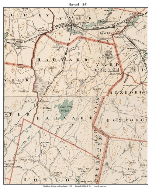Harvard, 1891 - Old Town Map Reprint - Worcester Co. - 1891 Atlas of Massachusetts