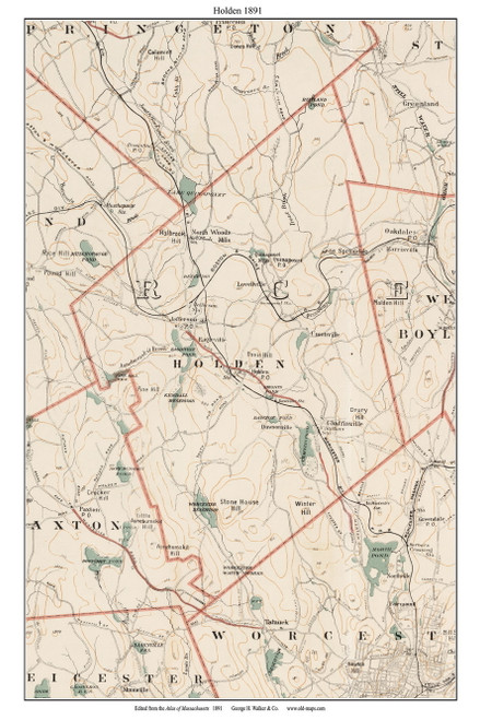 Holden, 1891 - Old Town Map Reprint - Worcester Co. - 1891 Atlas of Massachusetts