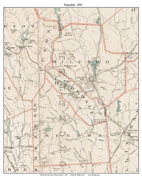 Hopedale, 1891 - Old Town Map Reprint - Worcester Co. - 1891 Atlas of Massachusetts