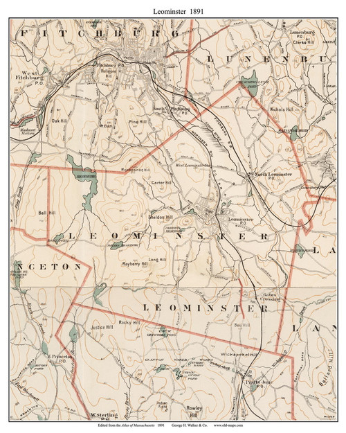 Leominster, 1891 - Old Town Map Reprint - Worcester Co. - 1891 Atlas of Massachusetts